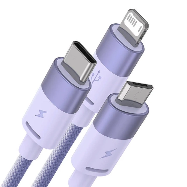 Кабель USB 3w1 Baseus StarSpeed, USB-C micro USB Lightning, 3,5A, 1.2m (фіолетовий)