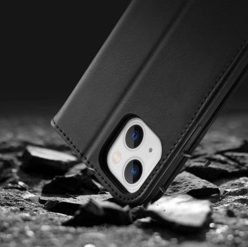 Wallet case with RFID blocking for iPhone 15 Plus Dux Ducis Hivo - brown