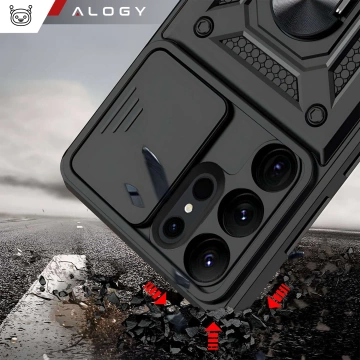 Pouzdro pro Samsung Galaxy S25 Ultra Armored Slide Case Ring Protection Camera Camshield Alogy Black Glass