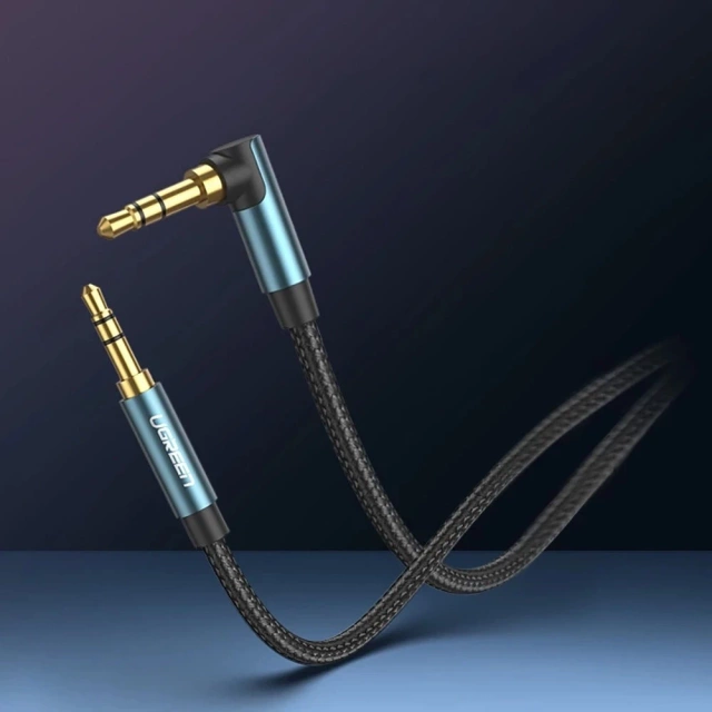 Kątowy kabel UGREEN AUX 2 x mini jack 3,5 mm 1,5m niebieski (AV112)