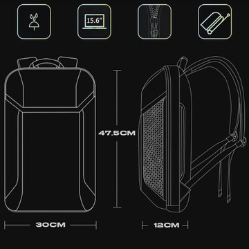 Bange Waterproof Backpack Laptop Bag 15.6" City Travel 47.5x30x15 cm for Work School Plane Men's Women's Black