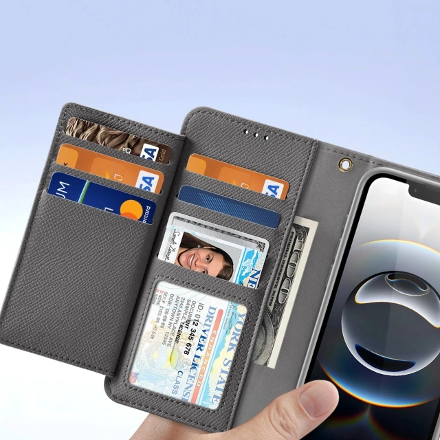 iPhone 16e Dux Ducis Lawa Leather Case with MagSafe Wallet Gray