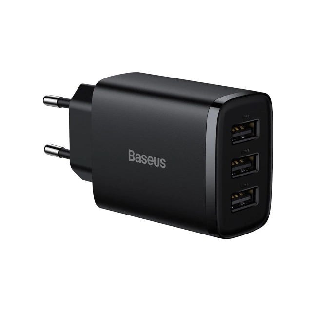Baseus Compact 3x USB Type A 17W Wall Charger Black