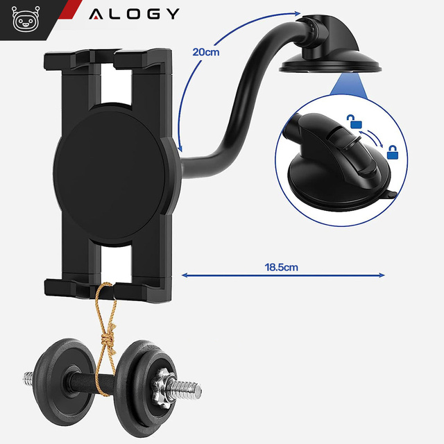 Alogy car holder for tablet phone dashboard windshield for car with long arm 4-13" black