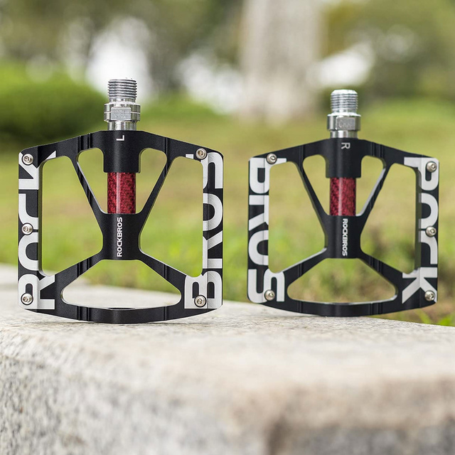 RockBros K307T aluminum platform pedals with 5 metal pins, set of 2 Black