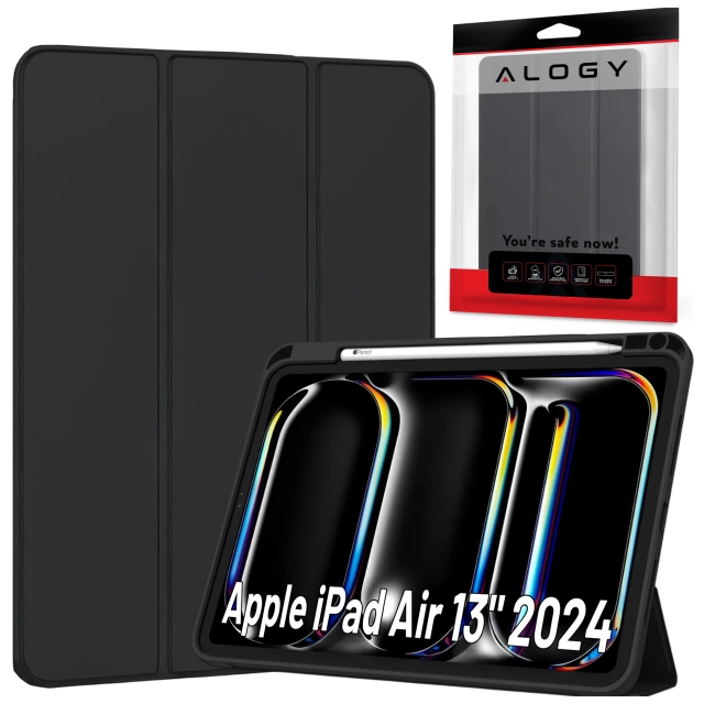 Protective case with stylus holder for Apple iPad Air 13" 2024/2025, iPad Pro 12.9" 2018-2022 Alogy Book Cover Case tablet case Black