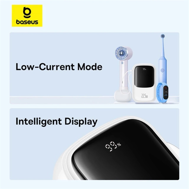 Батарея живлення Baseus Qpow Pro 20000mAh 22,5W із вбудованим кабелем USB-C і дисплеєм - білий