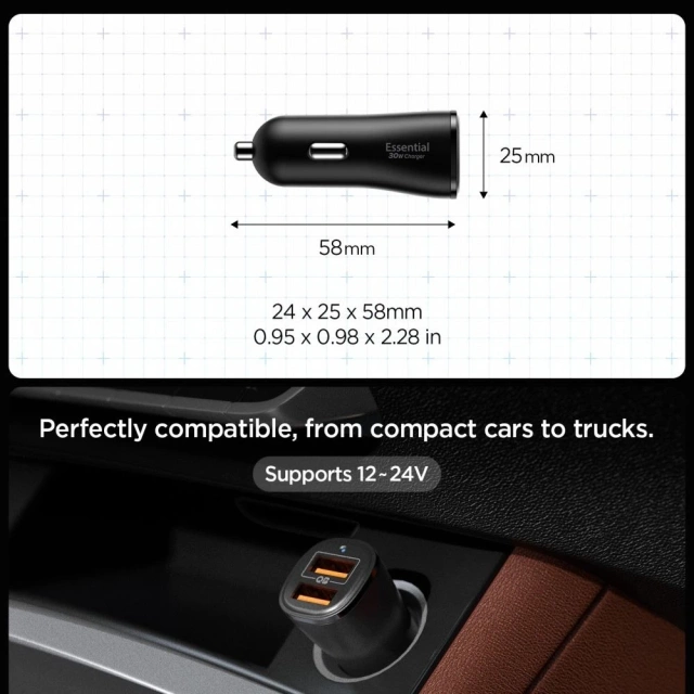 Autoladegerät Spigen Essential EV302 30W 2xUSB-A Quantum Boost Schwarz