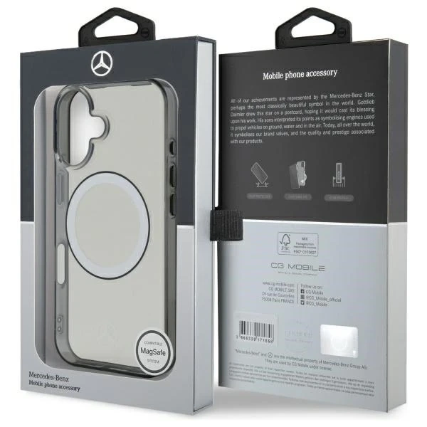 Etui Mercedes für iPhone 16 6,1" MagSafe Transparent Hardcase Gedrucktes Logo
