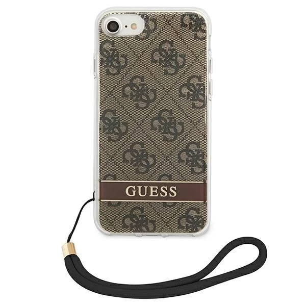 Guess GUOHCI8H4STW iPhone SE 2022 / SE 2020/7/8 hnedé / hnedé pevné puzdro 4G Print Strap