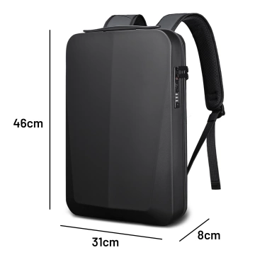 Bange Waterproof Anti-Theft Backpack for 15.6" Laptop, City Travel, 46x31x8 cm, for Work, Airplane, Men's, Women's, with USB Port and Combination Lock, Black
