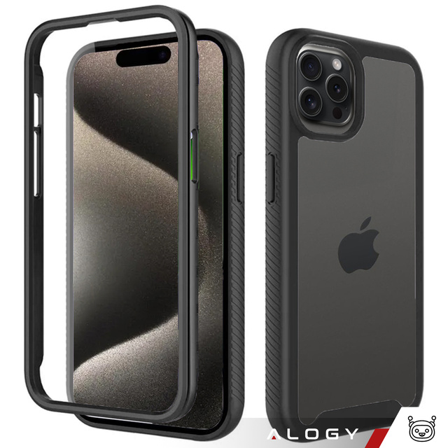 Puzdro na iPhone 15 Pro Max pancierový kryt hydrogélová fólia Case Defense 360 Pro Alogy čierny