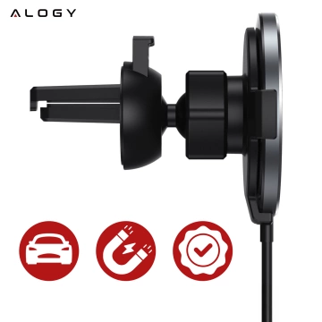 2-in-1-Autohalterung mit Alogy Airvent MagSafe QI Charger, induktives Ladegerät für MagSafe 15 W für Kühlergrill Schwarz
