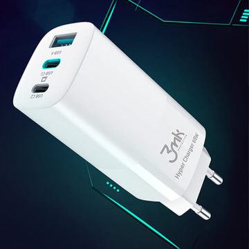 Nástěnná nabíječka 3mk Hyper Charger 65W 2x USB-C Typ C USB QC PD 65W Bílá