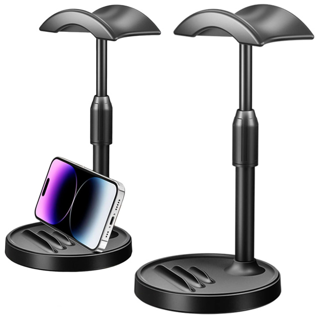 Desk Stand Headphone Hook Holder Adjustable for Desk with Phone Stand Hanger Hook Alogy Black