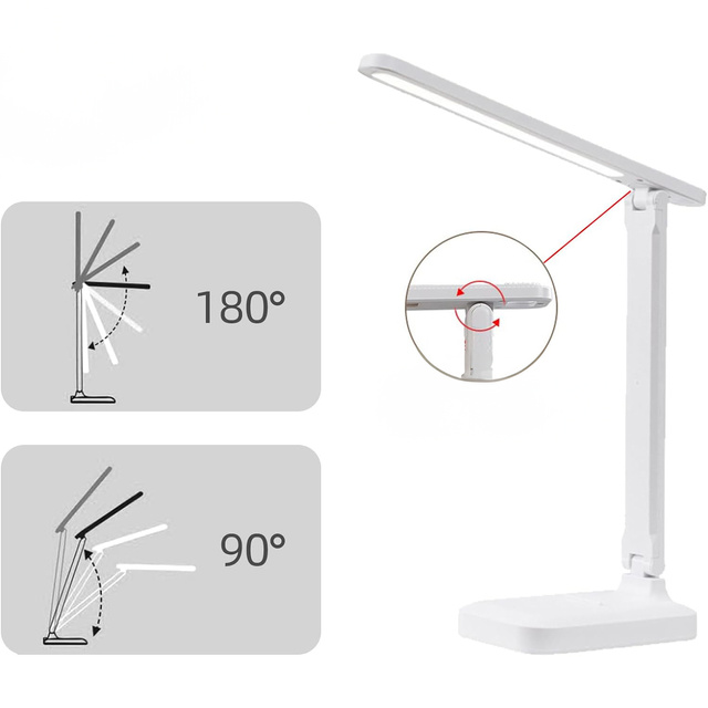 LED Desk Night Light Reading Desk Lamp Touch Adjustable 3 Modes Wireless USB Cable White