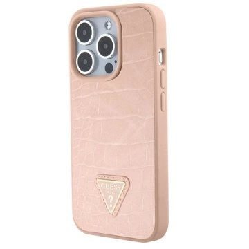 Pouzdro Guess GUHCP15XPCRTHCP pro iPhone 15 Pro Max růžové/růžové pevné pouzdro Croco Triangle Metal Logo