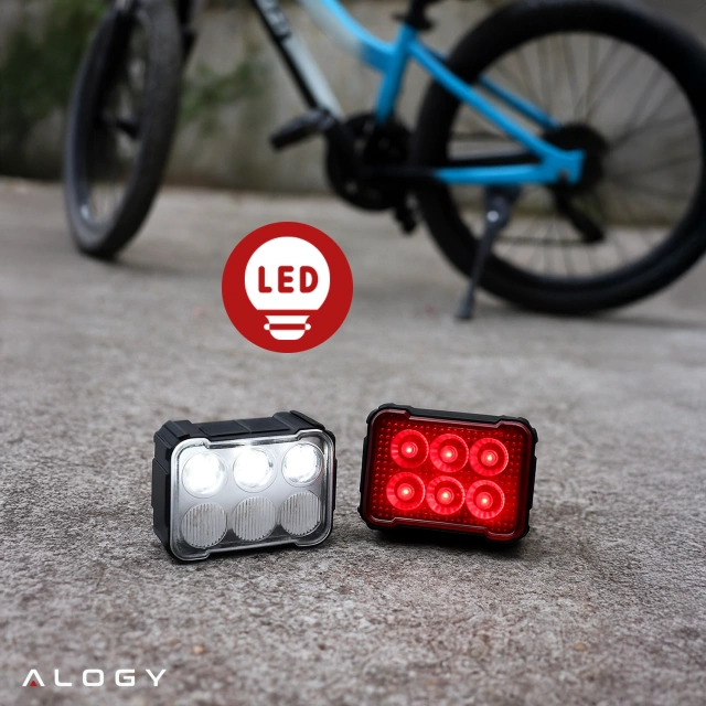 Lampka rowerowa LED Alogy SafeRide™ Lights Latarka na rower wodoodporne światło światełko na przód i tył przednia tylna 2 sztuki