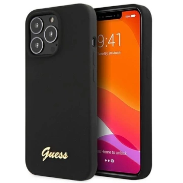 Guess GUHMP13LLSLMGBK iPhone 13 Pro / 13 6,1" čierne/čierne pevné puzdro Silicone Script Gold Logo