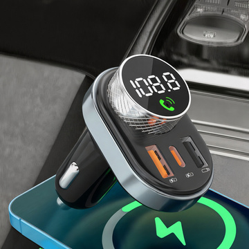 FM vysílač nabíječka do auta Bluetooth 5.0 USB QC 3.0 USB-C PD 30W karta MP3 TF BC74 černá