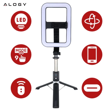Selfie tyč Alogy GlowStick™ Pro se stativem, dálkovým ovládáním a LED světlem pro fotky a videa s líčením, dlouhá 132 cm, černá