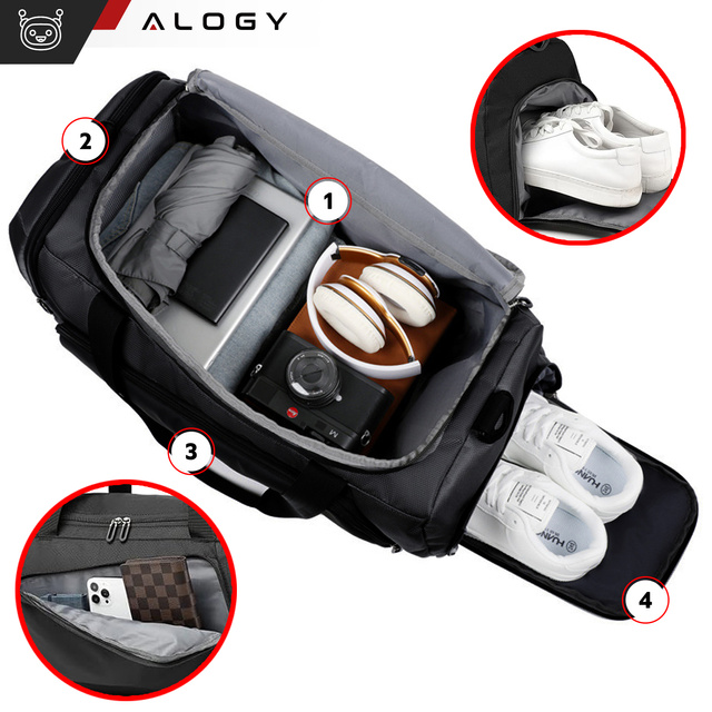 Pánská dámská sportovní taška na rameno na trénink do tělocvičny, cestovní taška z termolátky, objem 40l Alogy Black