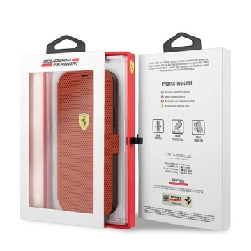 Puzdro na telefón Ferrari iPhone 12 mini 5,4" červeno/červená kniha On Track Perforated