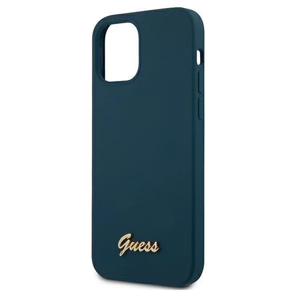 Guess GUHCP12LLSLMGBL iPhone 12 Pro Max 6,7" niebieski/modré pevné puzdro Metal Logo Script