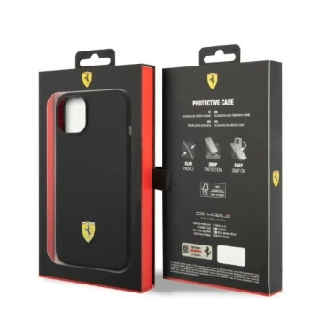 Eti na telefón Ferrari FEHMSIP14SBK do Apple iPhone 14 6,1" čierne/čierne pevné puzdro Silicone Metal Logo Magsafe