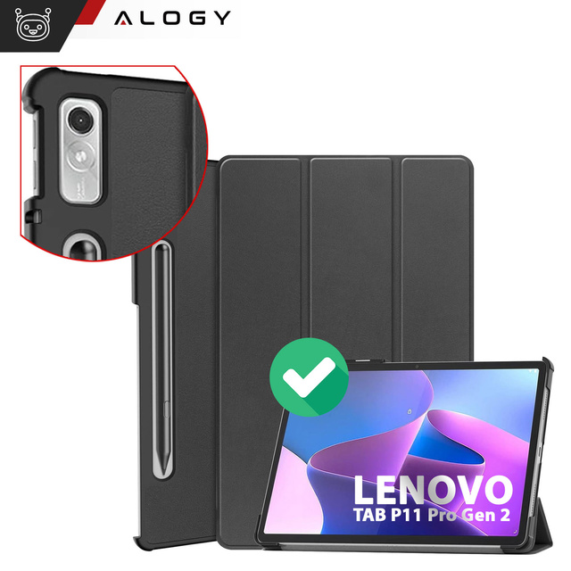 Lenovo Tab P11 Pro 2 Gen 11.2 Tablet-Hülle TB-132FU TB-132XU Gehäuse Case Alogy Book Cover Schwarzes Glas