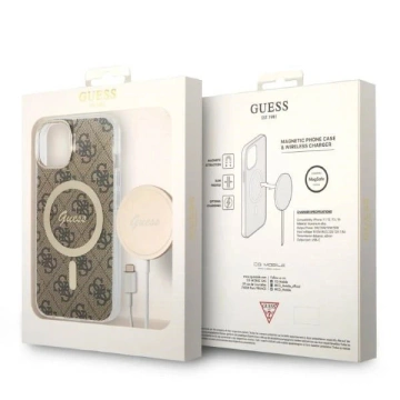 Zestaw Guess GUBPP14MH4EACSW Case  Charger iPhone 14 Plus 6,7" brązowy/brown hard case 4G Print MagSafe
