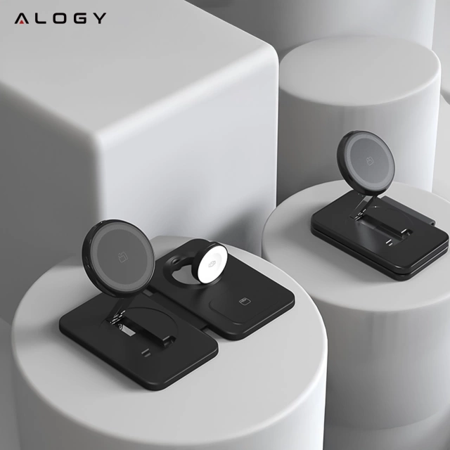 Bezdrátová nabíječka Alogy MagCharge Foldable Pro 3 v 1 pro MagSafe, Apple iPhone, Watch, AirPods, černá