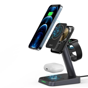 Bezdrátová nabíječka Acefast 15W Qi pro iPhone (s MagSafe), Apple Watch a magnetický držák Apple AirPods Stand černý (E3 černý)