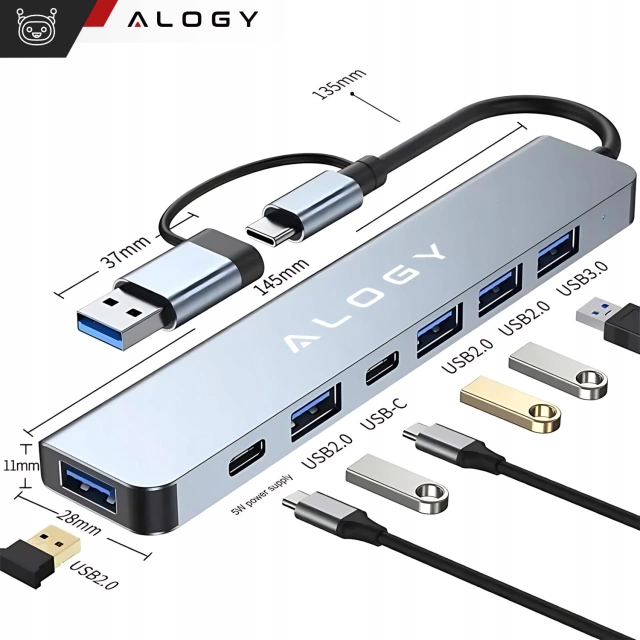 HUB splitter Alogy Adaptér pre počítačový notebook s USB-C na 3x USB-A 2.0 1x USB-A 3.0 sivý