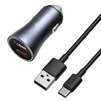 Baseus Golden Contactor Pro fast car charger 2x USB 40 W Quick Charge SCP FCP AFC USB cable - USB Type C gray (TZCCJD-A0G)