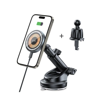 Magnetický indukčný držiak do auta MM15W-V5 Magnetický MagSafe DashBoard and Vent Car Mount Bezdrôtová nabíjačka 15W na mriežku čierna