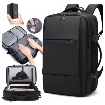 Bange wasserdichter Rucksack für 15,6-Zoll-Laptop, Stadtreisender, 45 x 30 x 16 cm, für Arbeit, Flugzeug, Herren, Damen, mit USB-Anschluss Schwarz