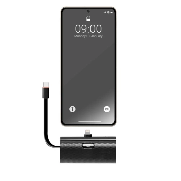 FORCELL F-ENERGY Power Plug F5K3 Powerbank mit integriertem Lightning PD-Anschluss 20 W 5000 mAh Schwarz