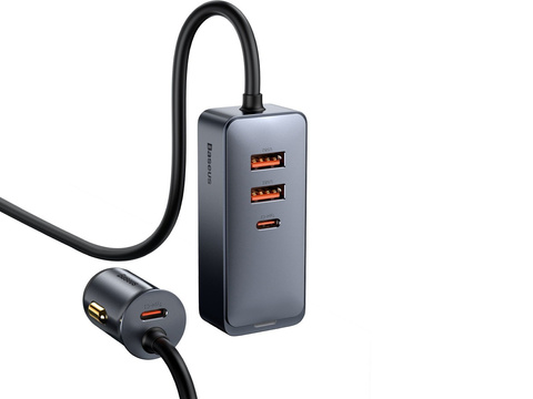 Autonabíječka Baseus Share s 2x USB prodloužením, 2x USB-C 120W šedá