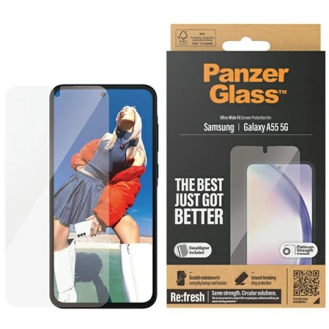 Tempered Glass for Samsung Galaxy A55 5G PanzerGlass Refresh Ultra-Wide-Fit Easy Aligner