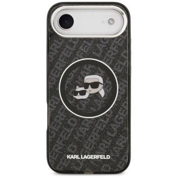 Etui Ochronne do iPhone Air Karl Lagerfeld IML Glitter K&C Heads MagSafe Czarny