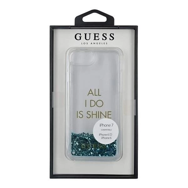 Guess GUHCP7GLUQBL iPhone 6/7/8 /SE 2020 niebieski/blaue Hartschale Liquid Glitter Party