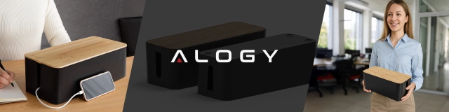 Органайзер коробка для кабельних смужок box M desk floor Alogy BOX wood Black