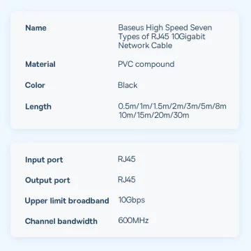 Baseus Speed ​​​​Seven sieťový kábel RJ45 10Gbps 5m čierny (WKJS010501)
