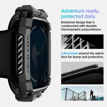 Чохол для Apple Watch 10 (46 мм) чорний, матовий, чорний, Spigen Rugged Armor Pro