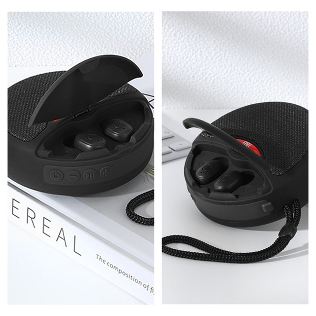 Alogy 2in1 TWS Music Set Tragbarer kabelloser Lautsprecher Bluetooth BT Kopfhörer Wasserdicht Schwarz