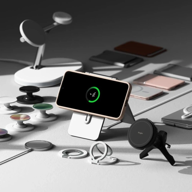 Чохол для Samsung Galaxy S25 рожевого піщаного кольору з силіконовим магнітним кільцем MagSafe