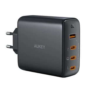 Aukey 100W GaN nabíječka do zásuvky, 1x USB-A, 3x USB-C, černá - nabíjení 4 zařízení