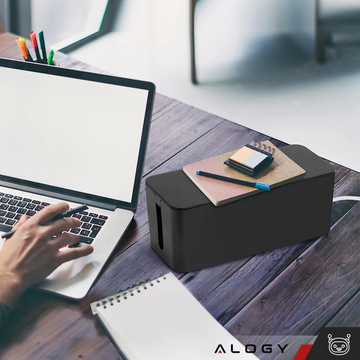 Cable organizer desk floor container box for cables slats Alogy Box S 23cm Black