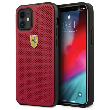 Puzdro Ferrari iPhone 12 mini 5,4" červeno/červené pevné puzdro On Track Perforated